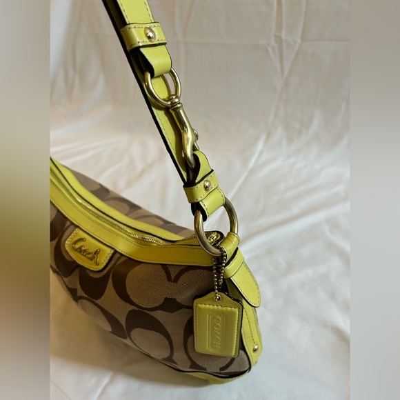 Coach Signature C Canvas and Chartreuse Leather Shoulder Bag - Picture 7 of 10